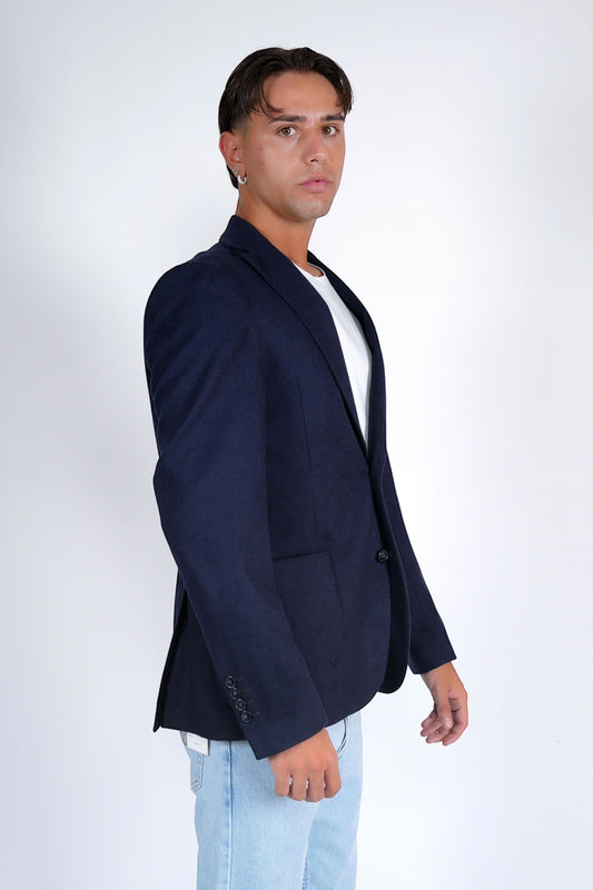 Giacca calda monopetto invernale blu