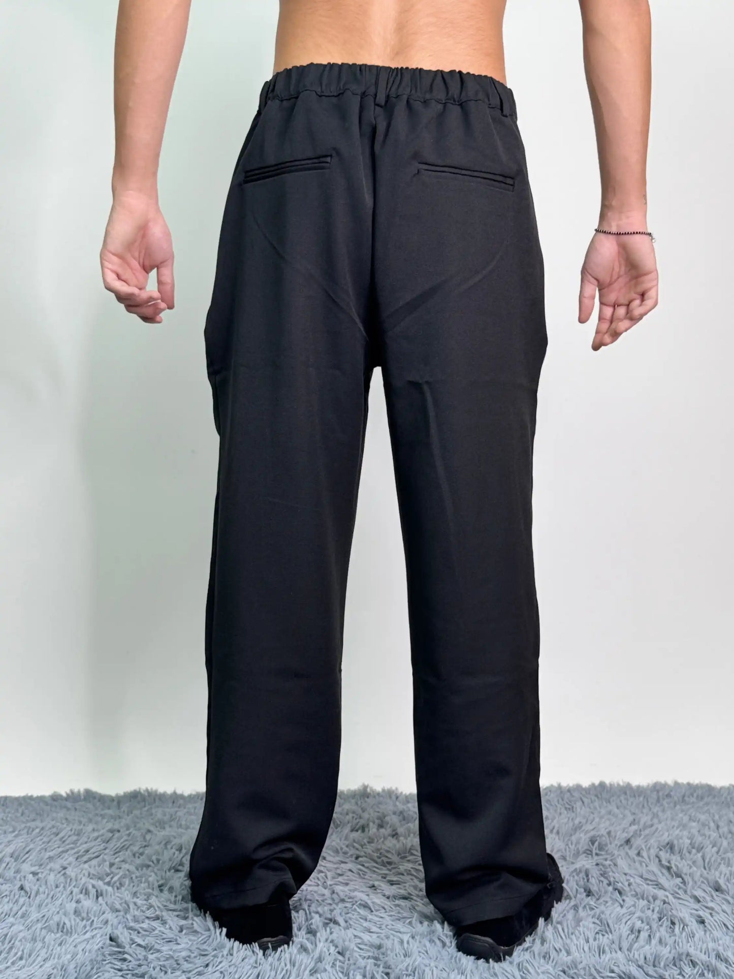 Pantalone italiano cotone elegante palazzo baggy nero