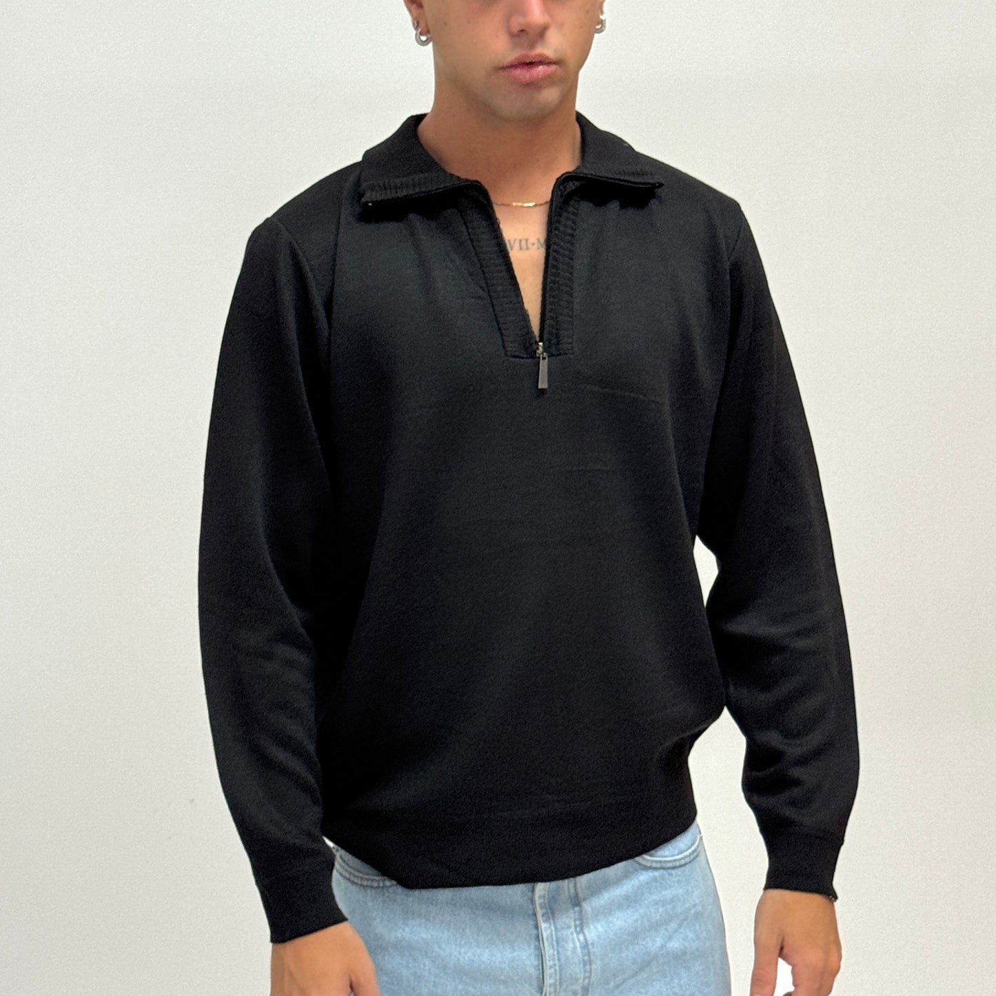 Polo mezza zip nera GILMOUR