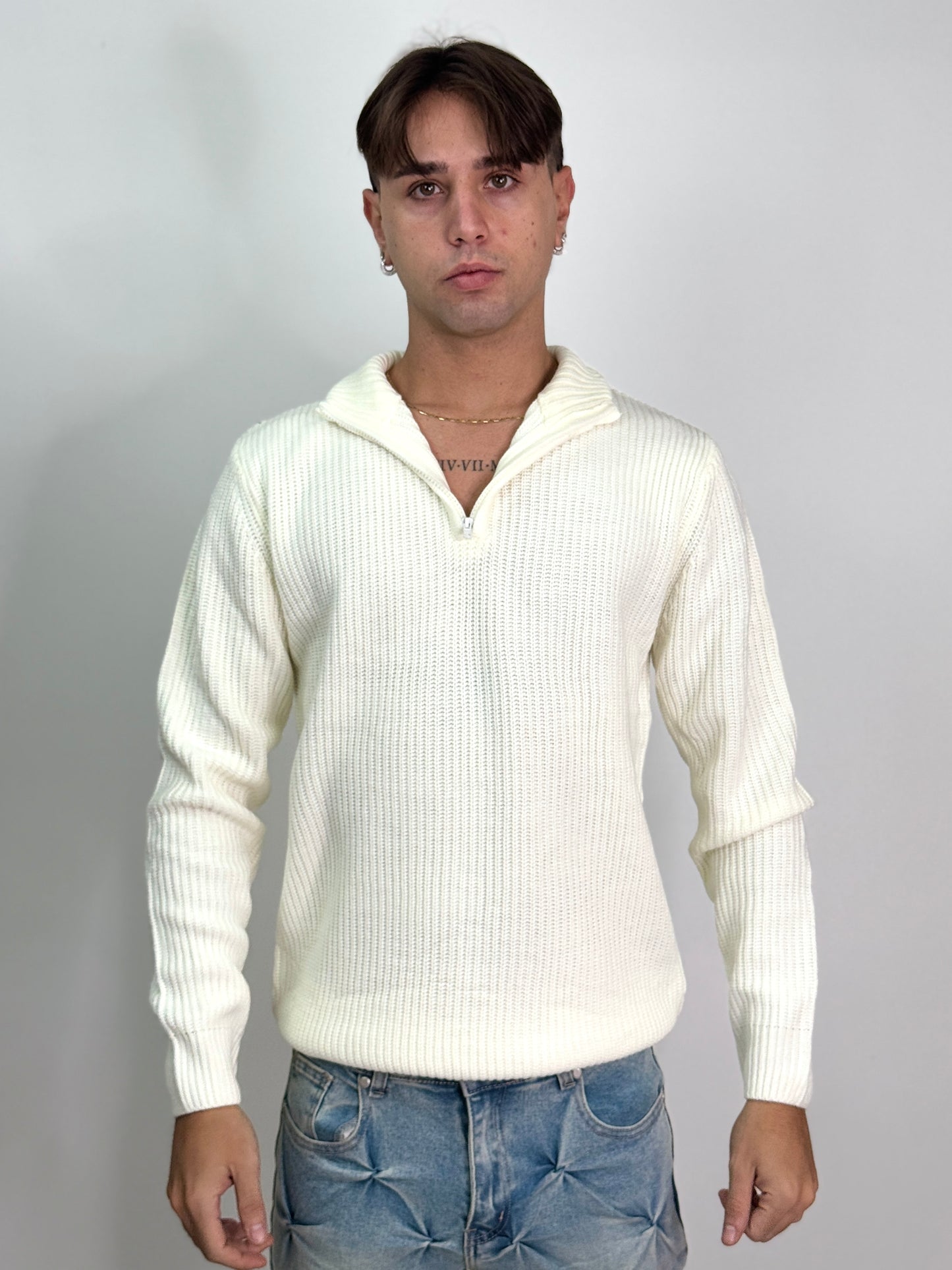 Maglione mezza zip bianco MESSI