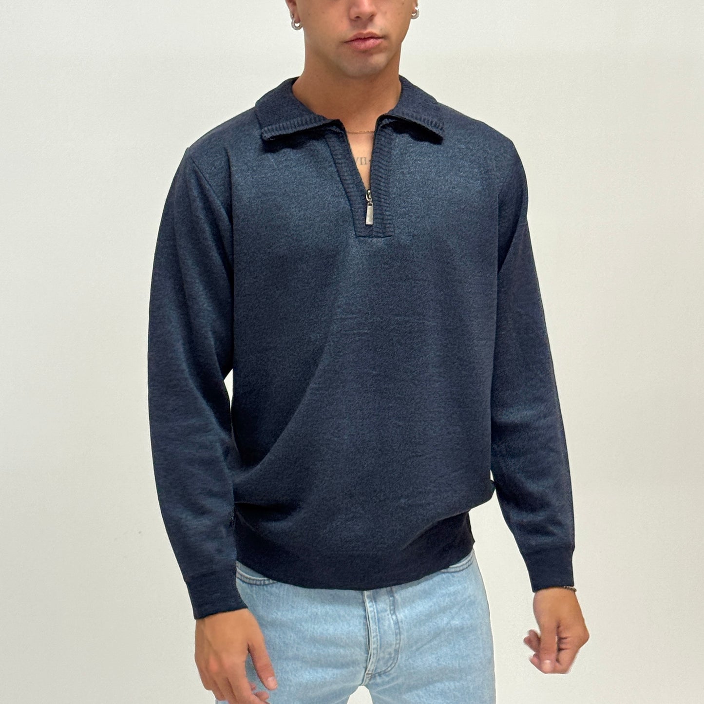 Polo mezza zip blu GILMOUR