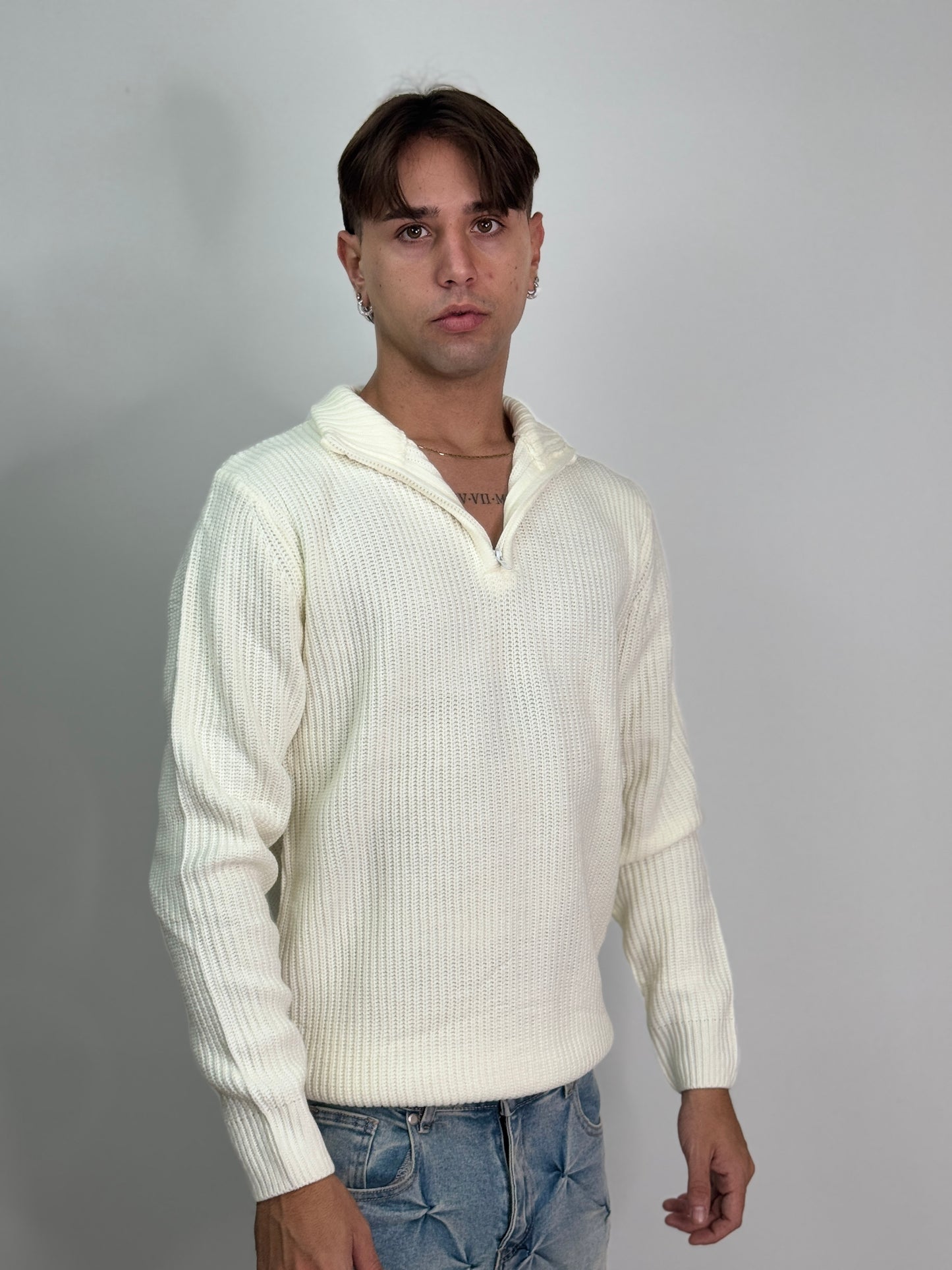 Maglione mezza zip bianco MESSI