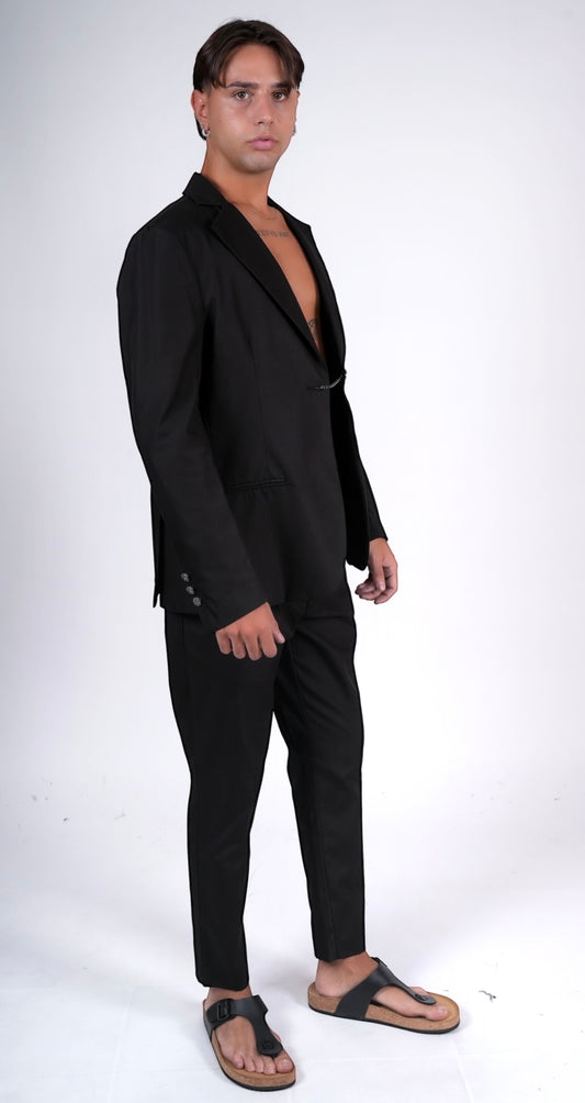 Abito monopetto sciolto cotone italiano nero