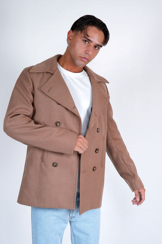 Cappotto cotone caldo italiano doppiopetto cammello