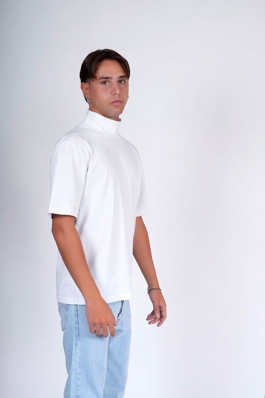 T-shirt cotone italiano collo alto bianco
