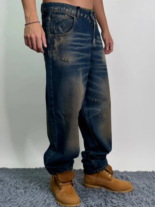 Jeans italiano old cotone baggy oversize blu