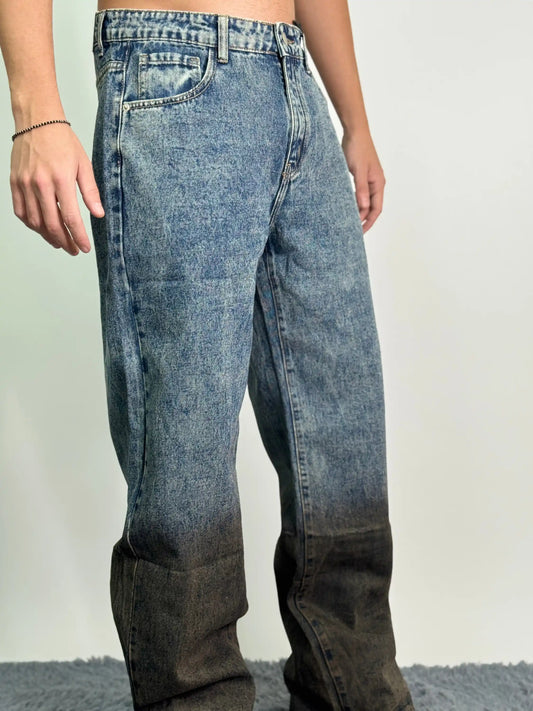 Jeans old cotone baggy oversize blu e cacao