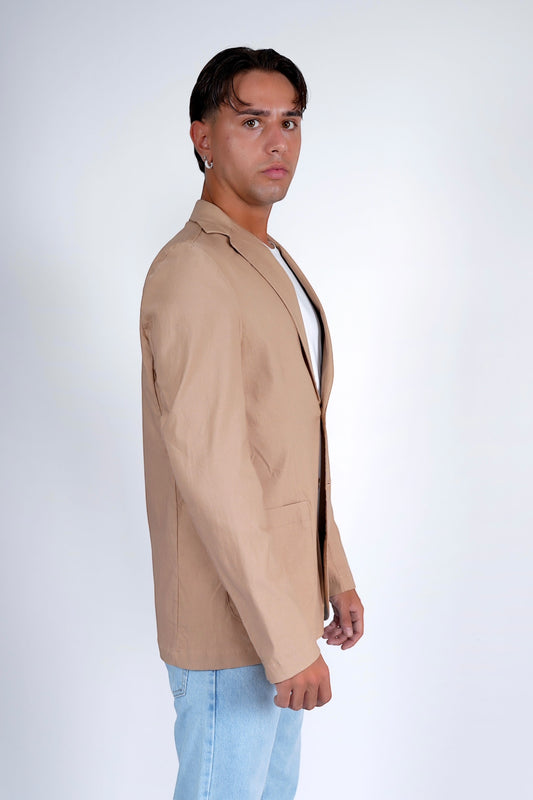 Giacca monopetto cotone beige