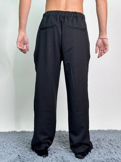 Pantalone italiano cotone elegante palazzo baggy nero