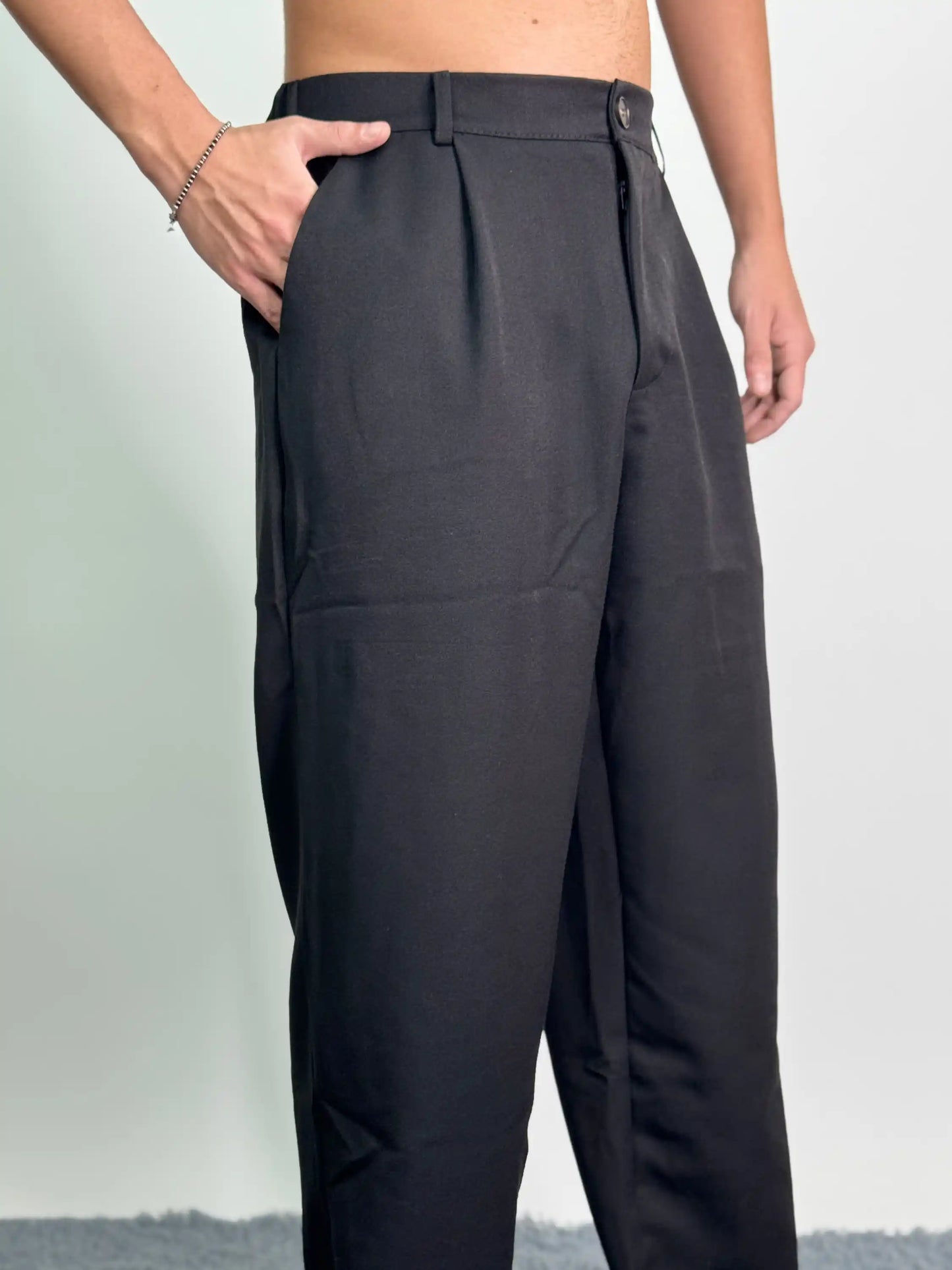 Pantalone italiano cotone elegante palazzo baggy nero