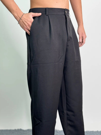 Pantalone italiano cotone elegante palazzo baggy nero