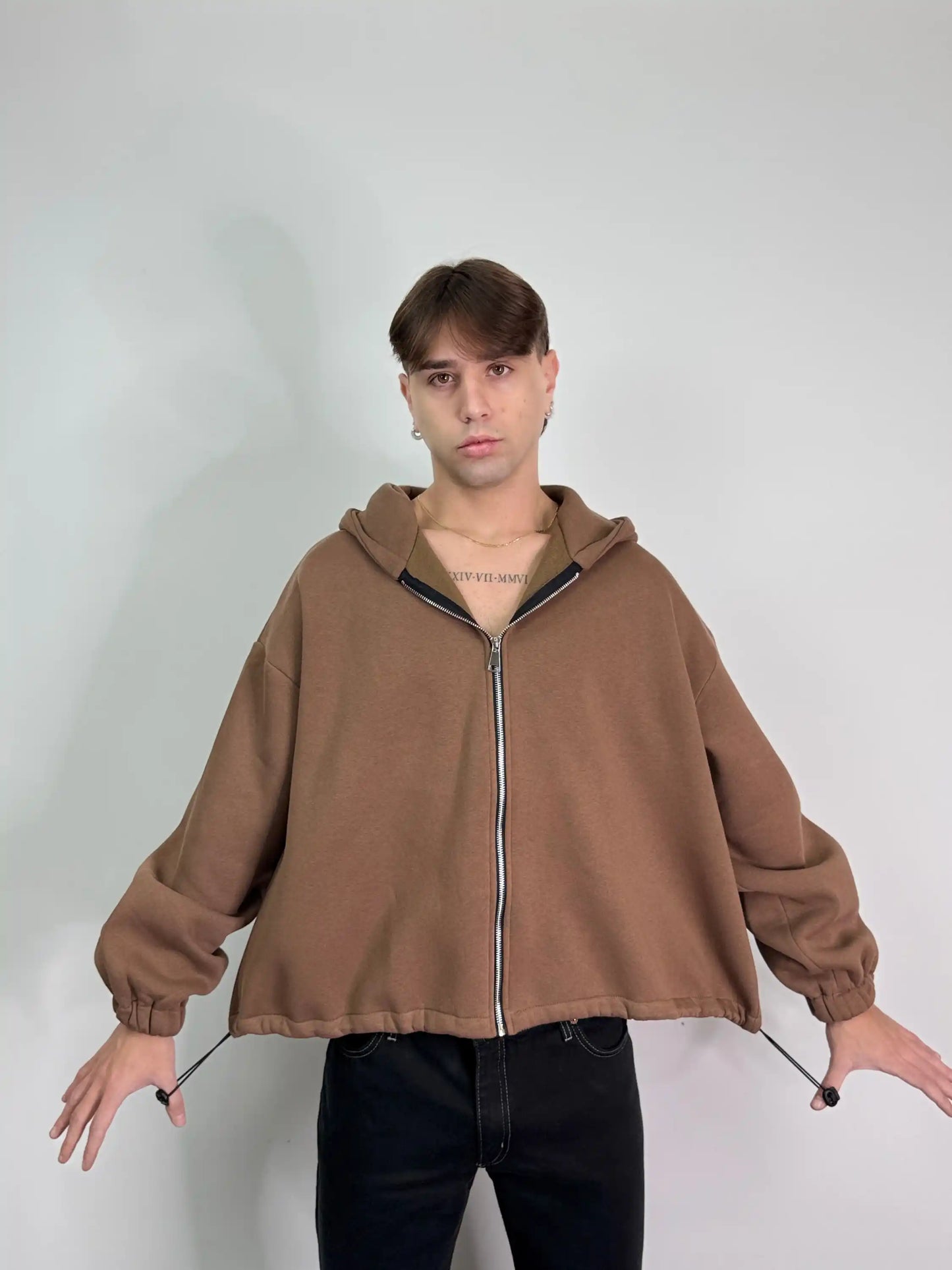 Felpa italiana calda zip boxy fit oversize