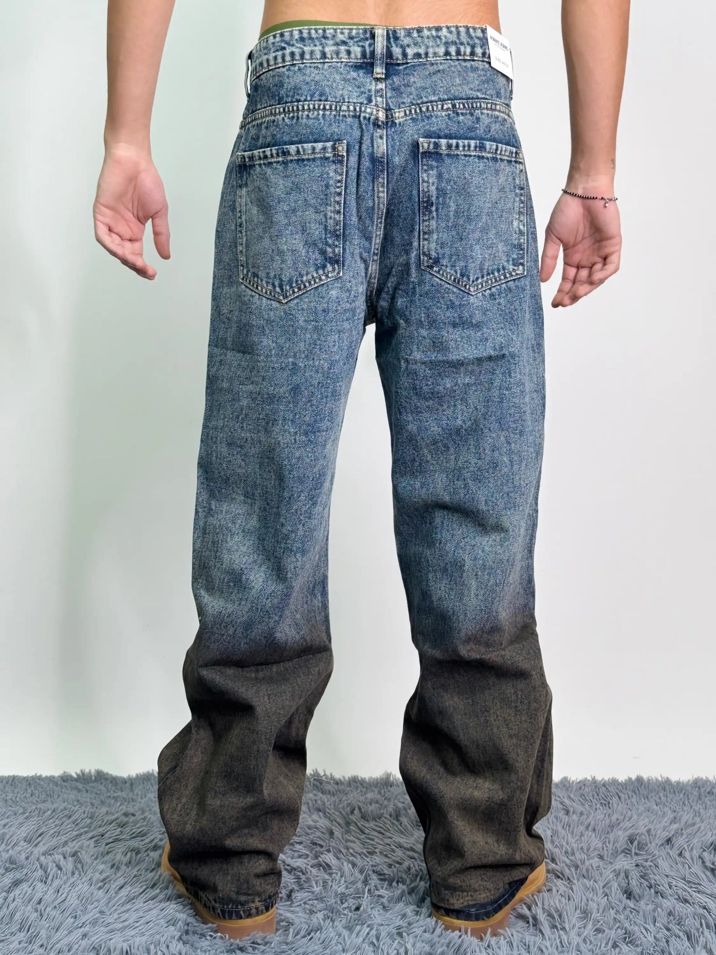 Jeans old cotone baggy oversize blu e cacao