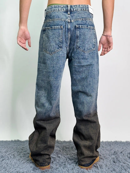 Jeans old cotone baggy oversize blu e cacao