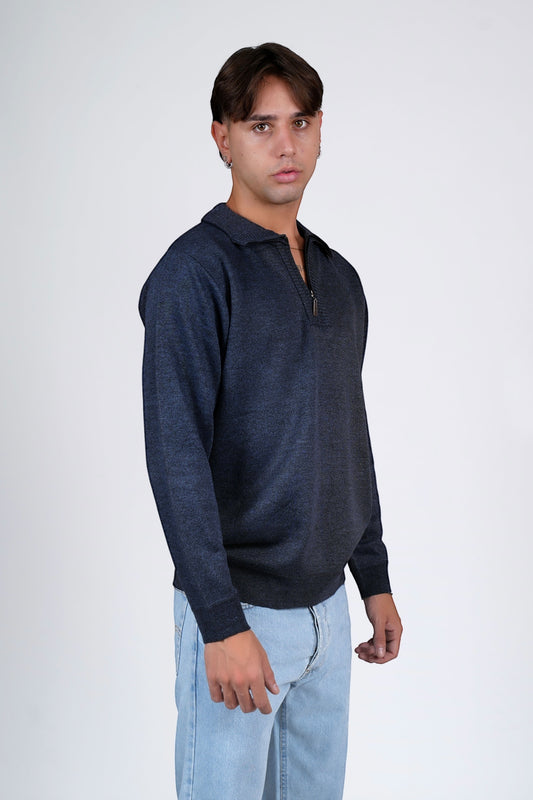 Polo mezza zip blu GILMOUR