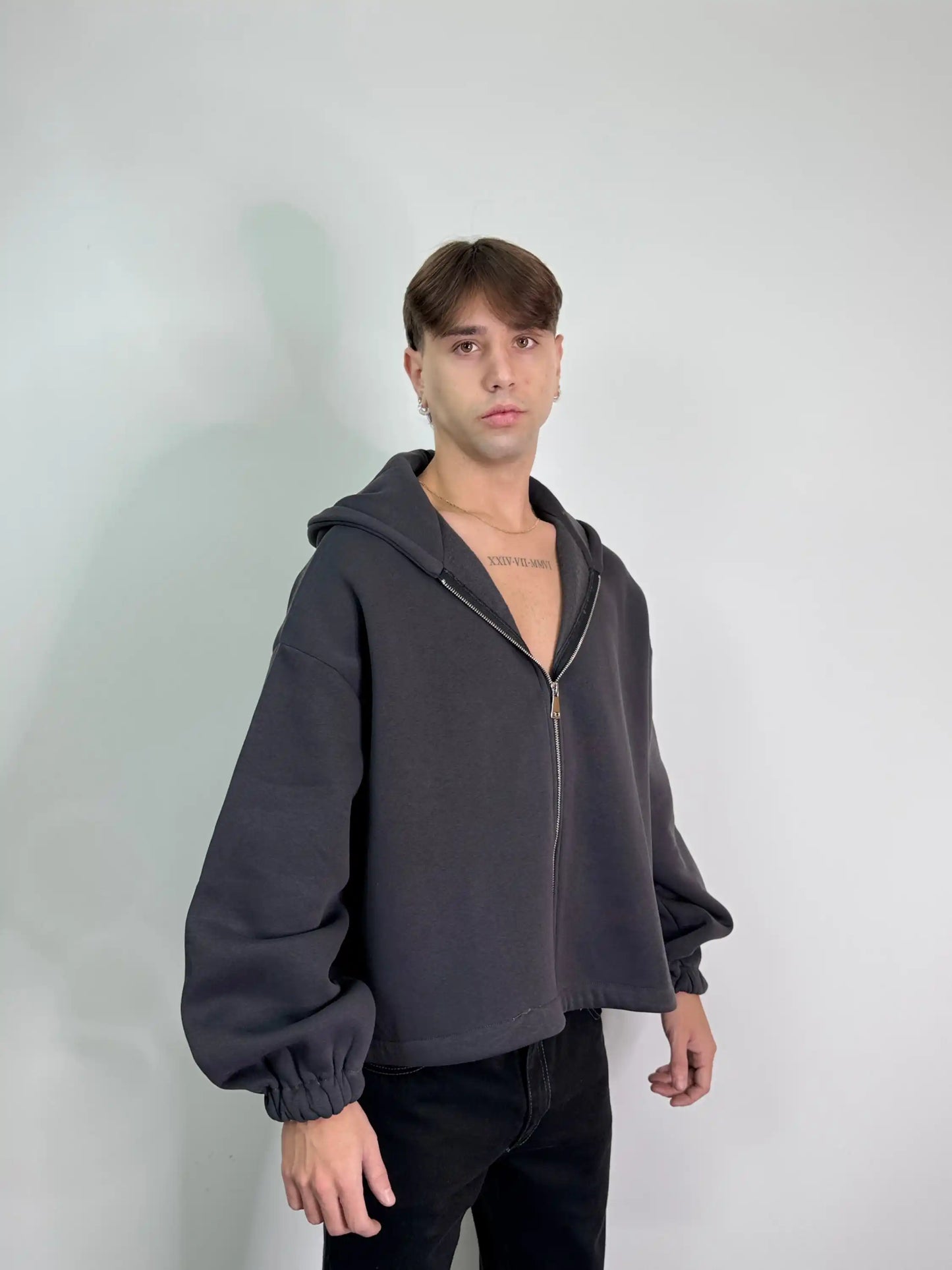 Felpa italiana calda zip boxy fit oversize