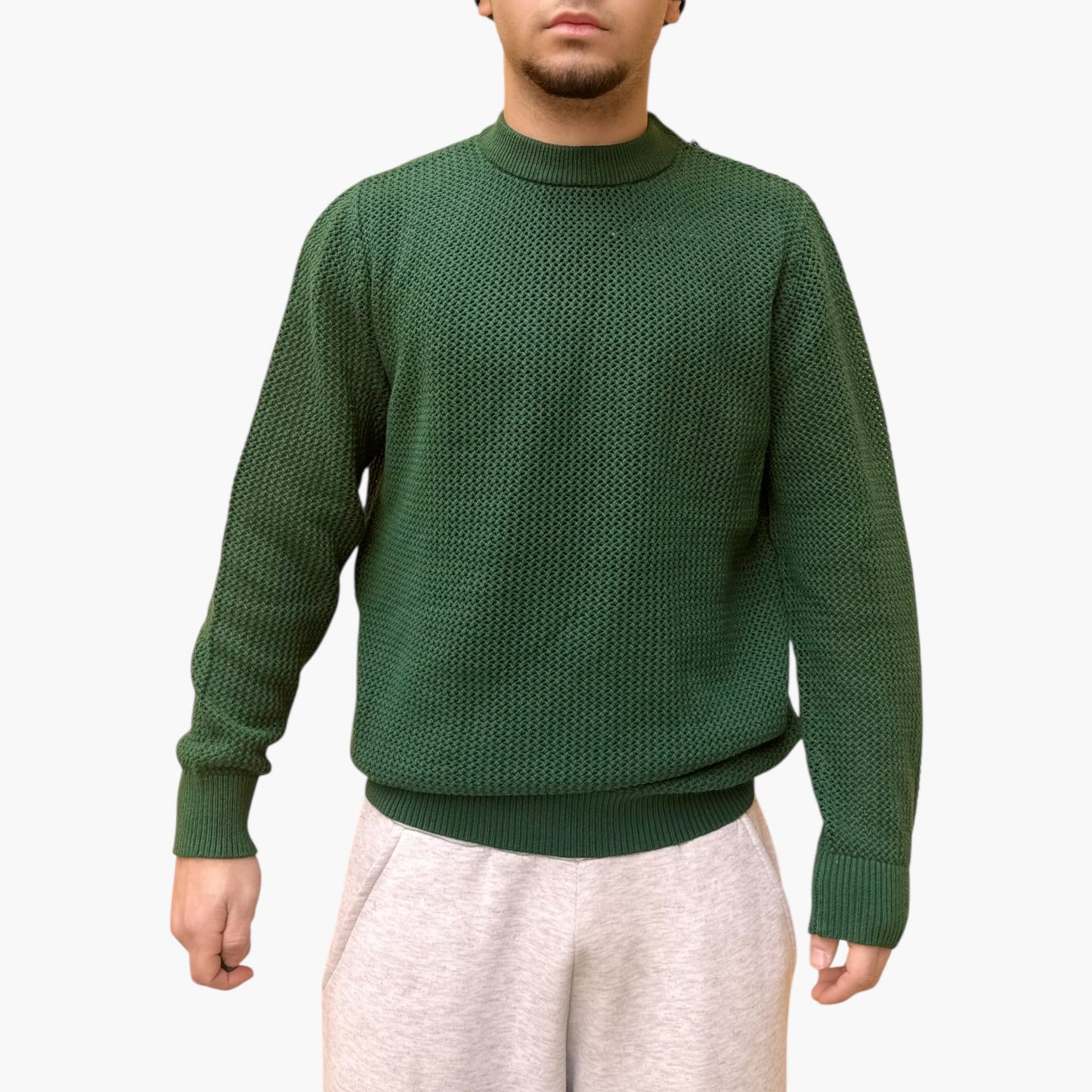 Maglione traforato verde girocollo