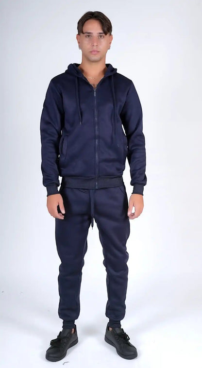 Tuta cotone felpata basic con zip e cappuccio