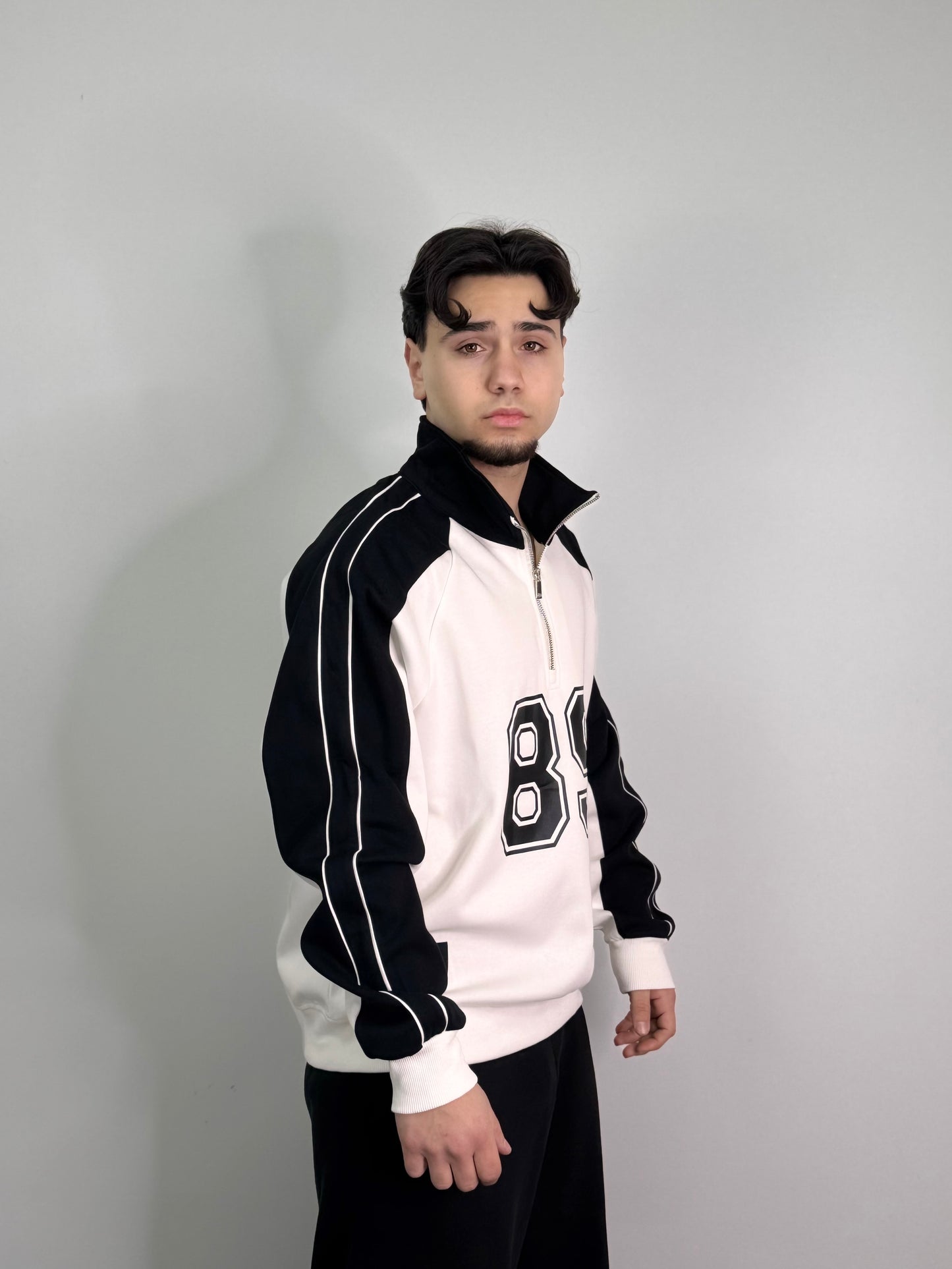 Felpa mezza zip sportiva garzata