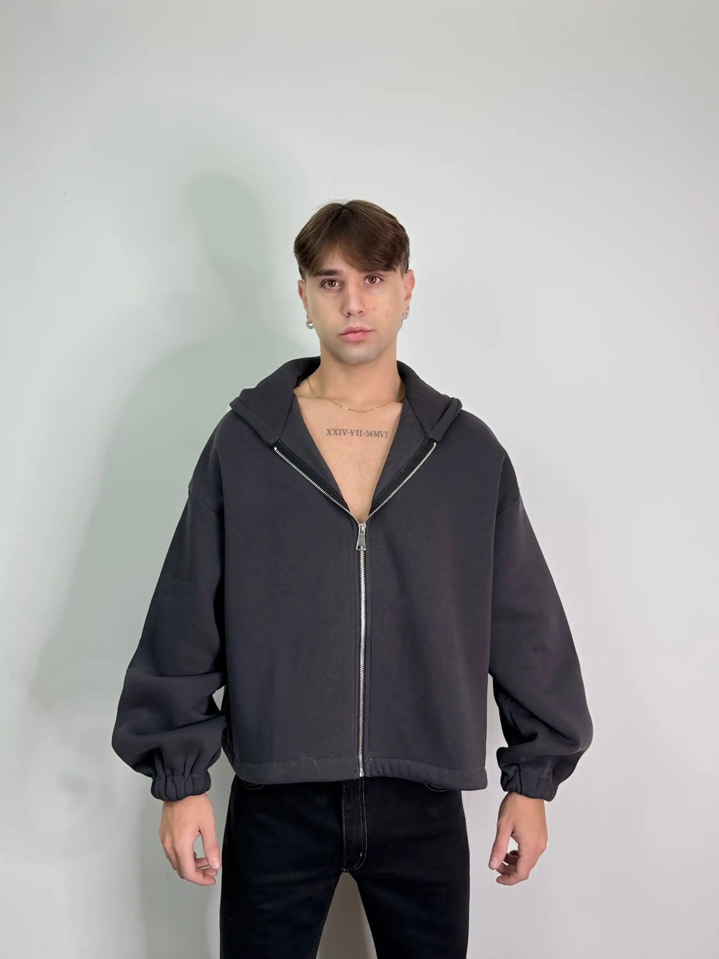 Felpa italiana calda zip boxy fit oversize