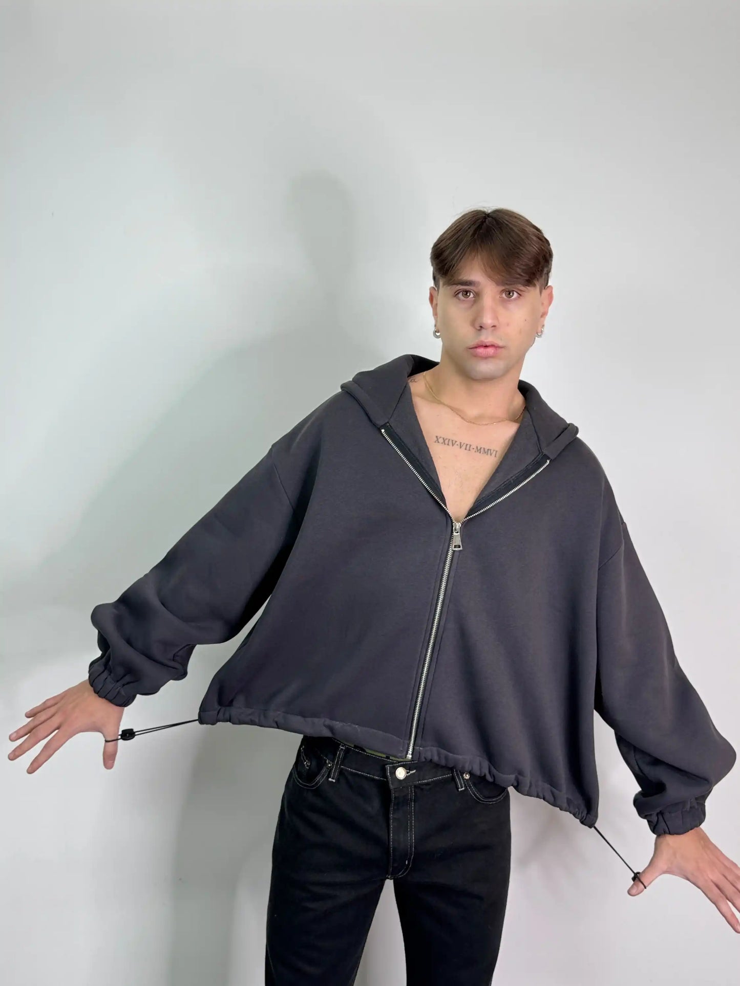 Felpa italiana calda zip boxy fit oversize