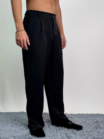 Pantalone italiano cotone elegante palazzo baggy nero