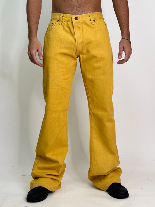 Jeans cotone invernale italiano zampa senape