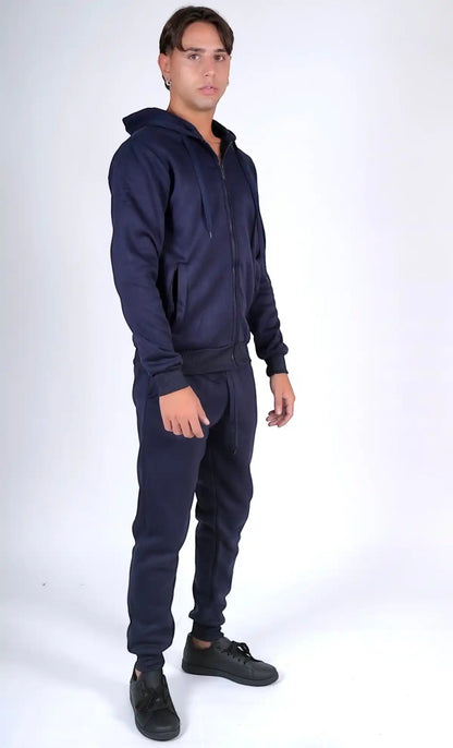 Tuta cotone felpata basic con zip e cappuccio