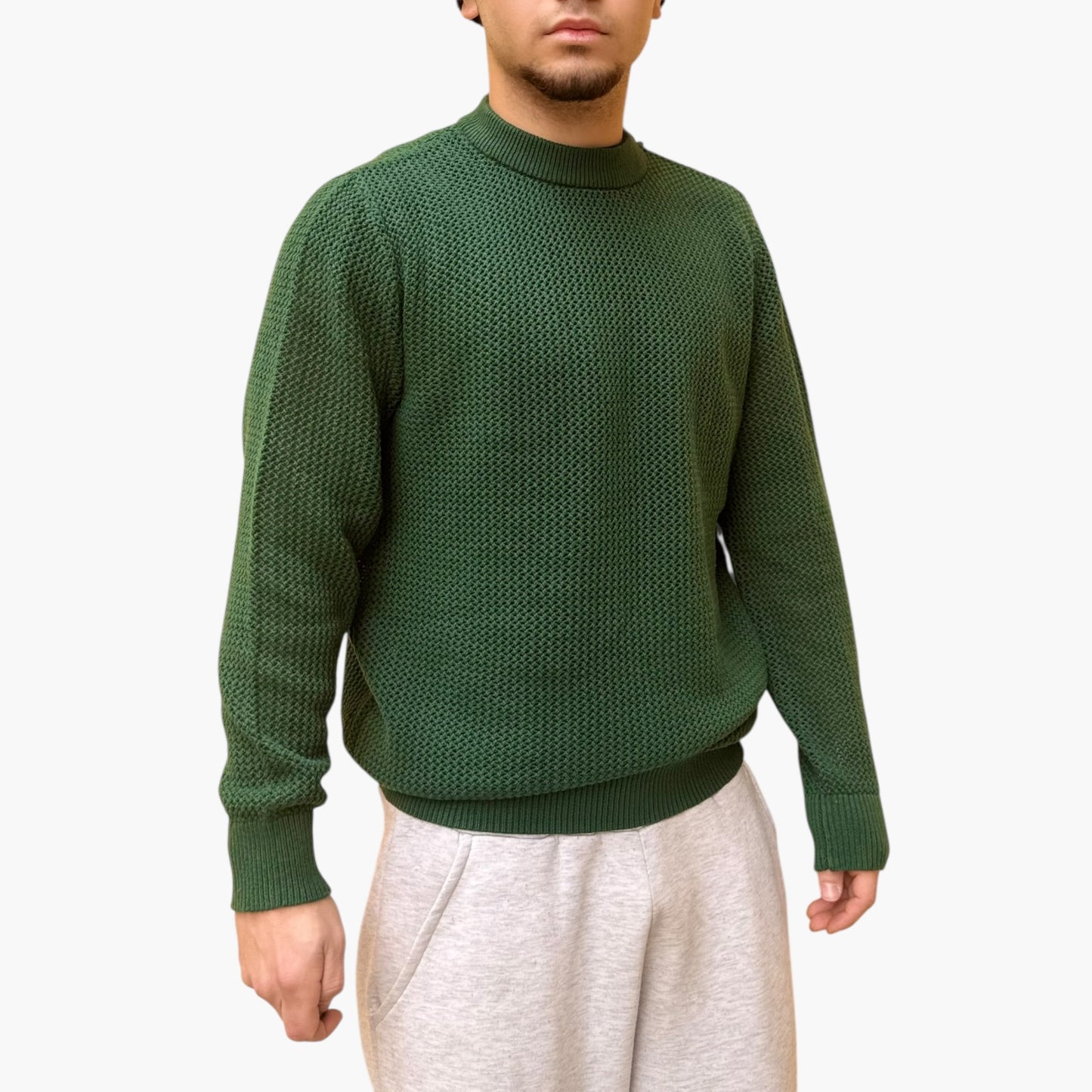 Maglione traforato verde girocollo