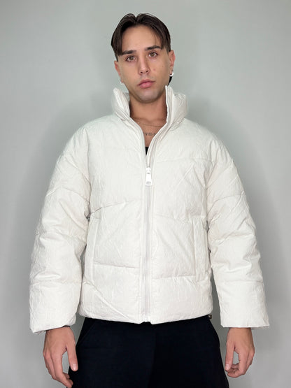 Bomber invernale zip oversize cropped bianco