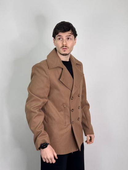 Cappotto cotone caldo italiano doppiopetto cammello