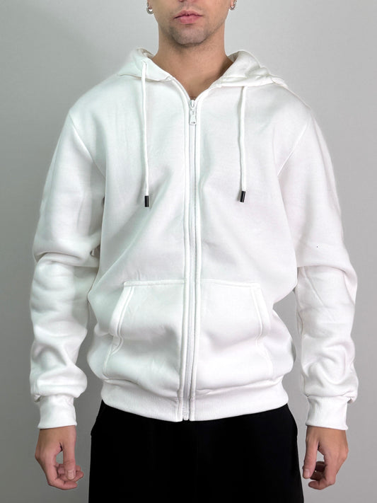 Felpa cotone felpata con zip e cappuccio oversize