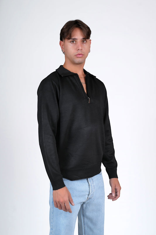 Polo mezza zip nera GILMOUR