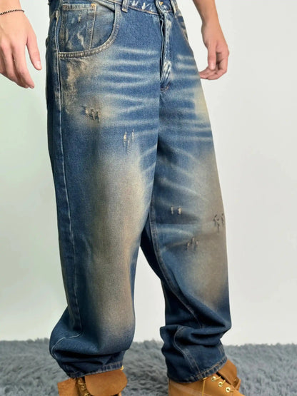 Jeans italiano old cotone baggy oversize blu