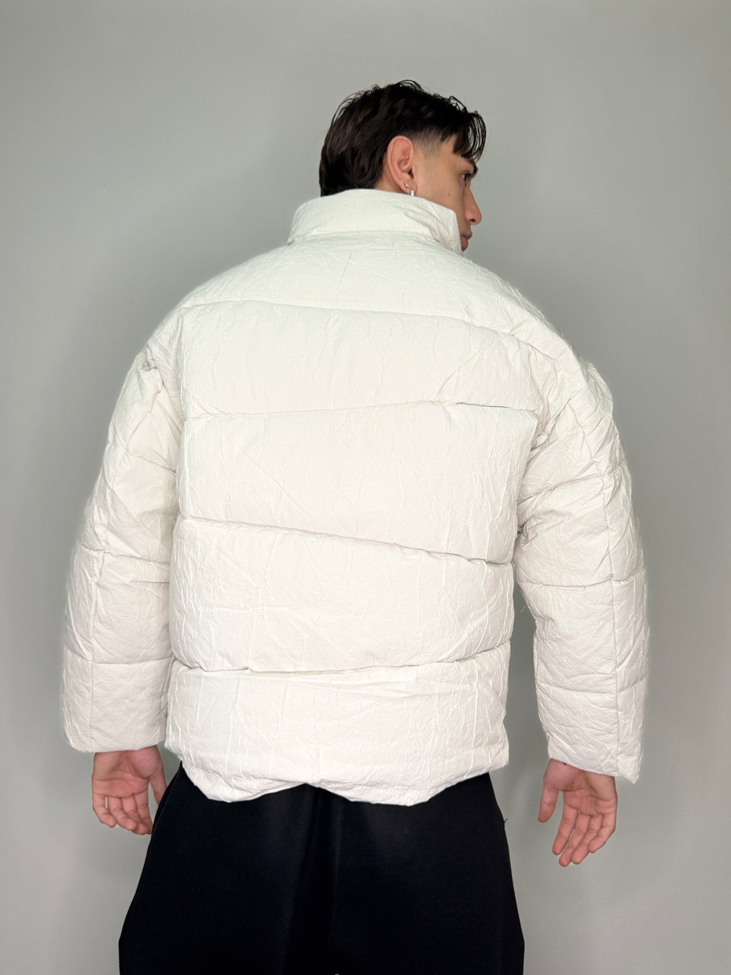 Bomber invernale zip oversize cropped bianco