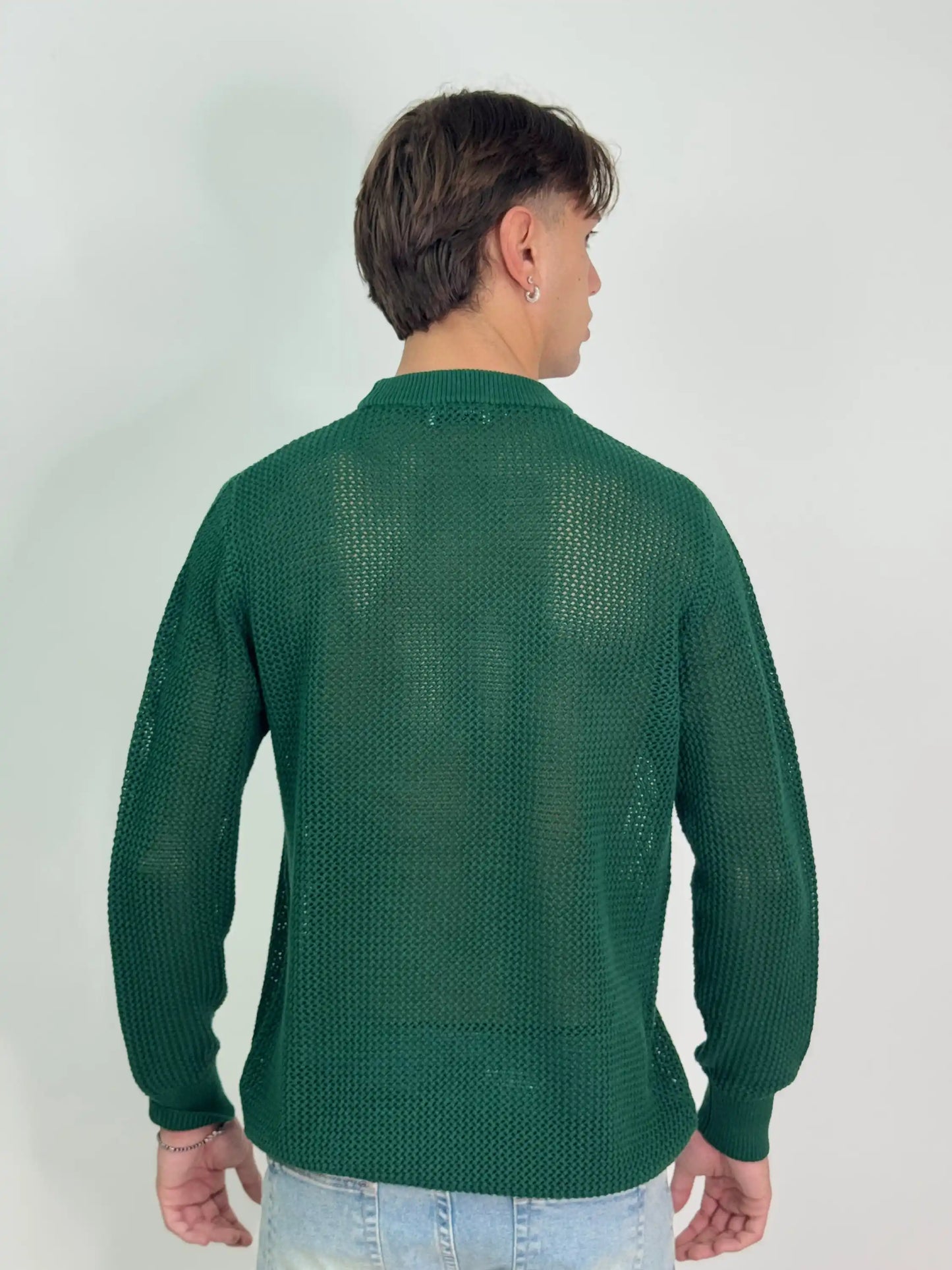 Maglione traforato verde girocollo