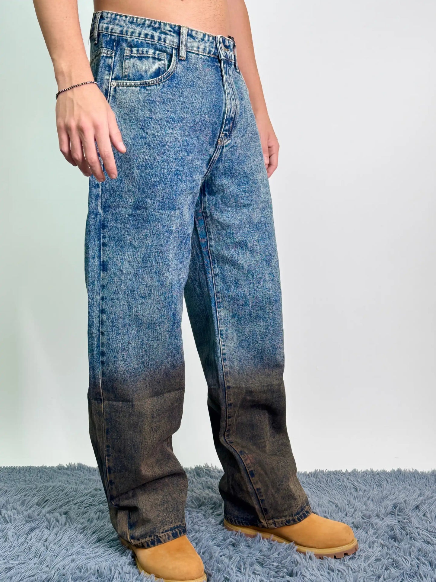 Jeans old cotone baggy oversize blu e cacao