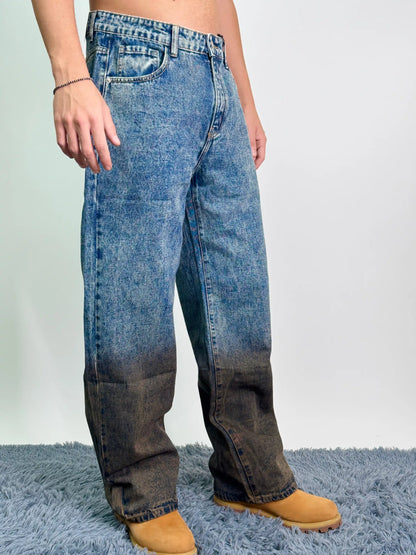 Jeans old cotone baggy oversize blu e cacao