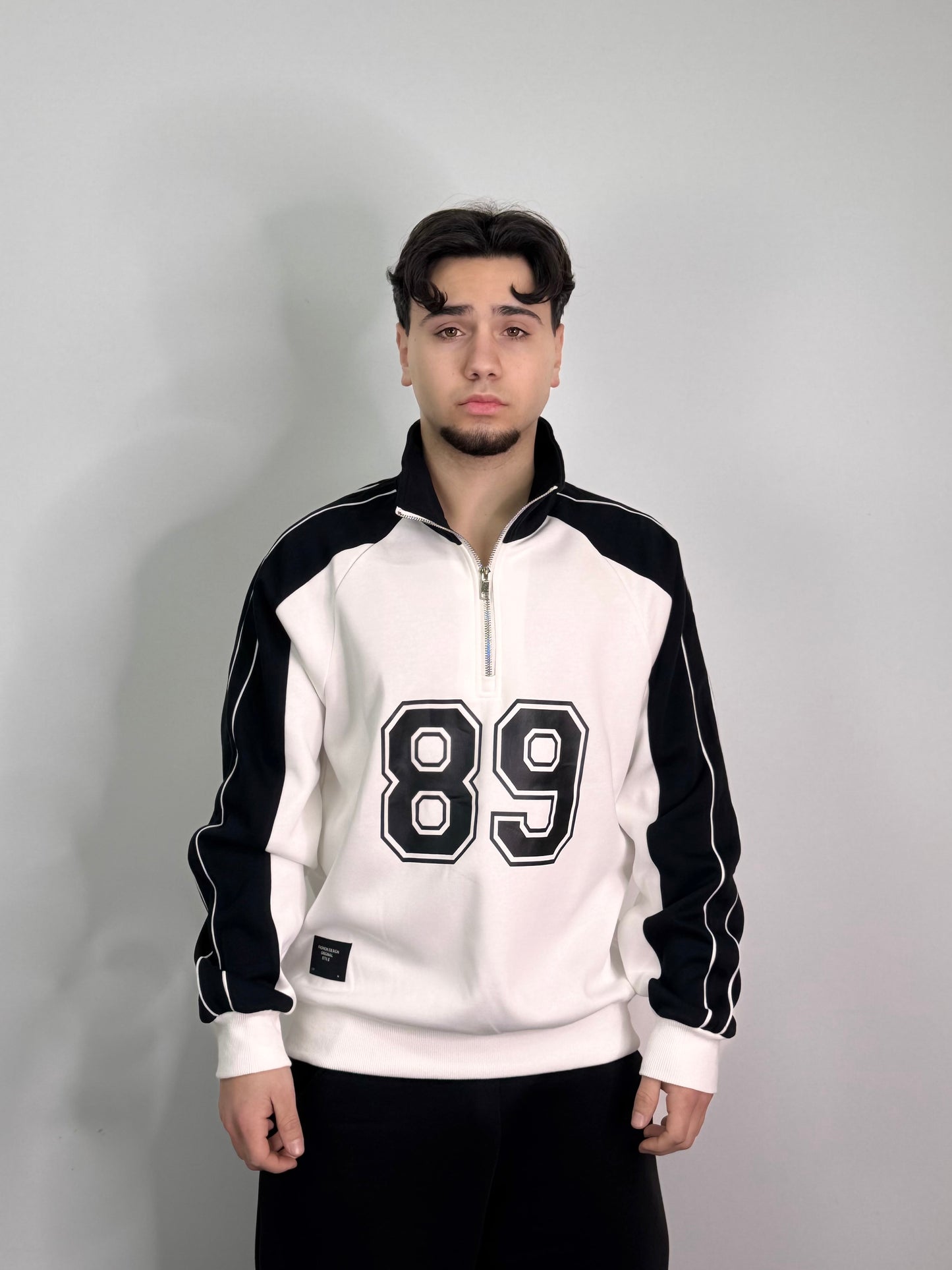 Felpa mezza zip sportiva garzata