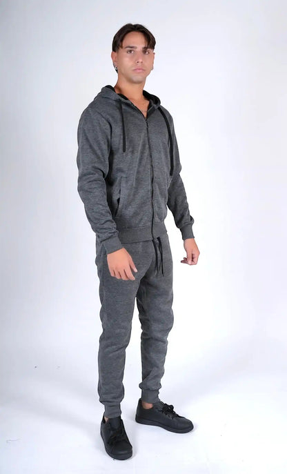 Tuta cotone felpata basic con zip e cappuccio