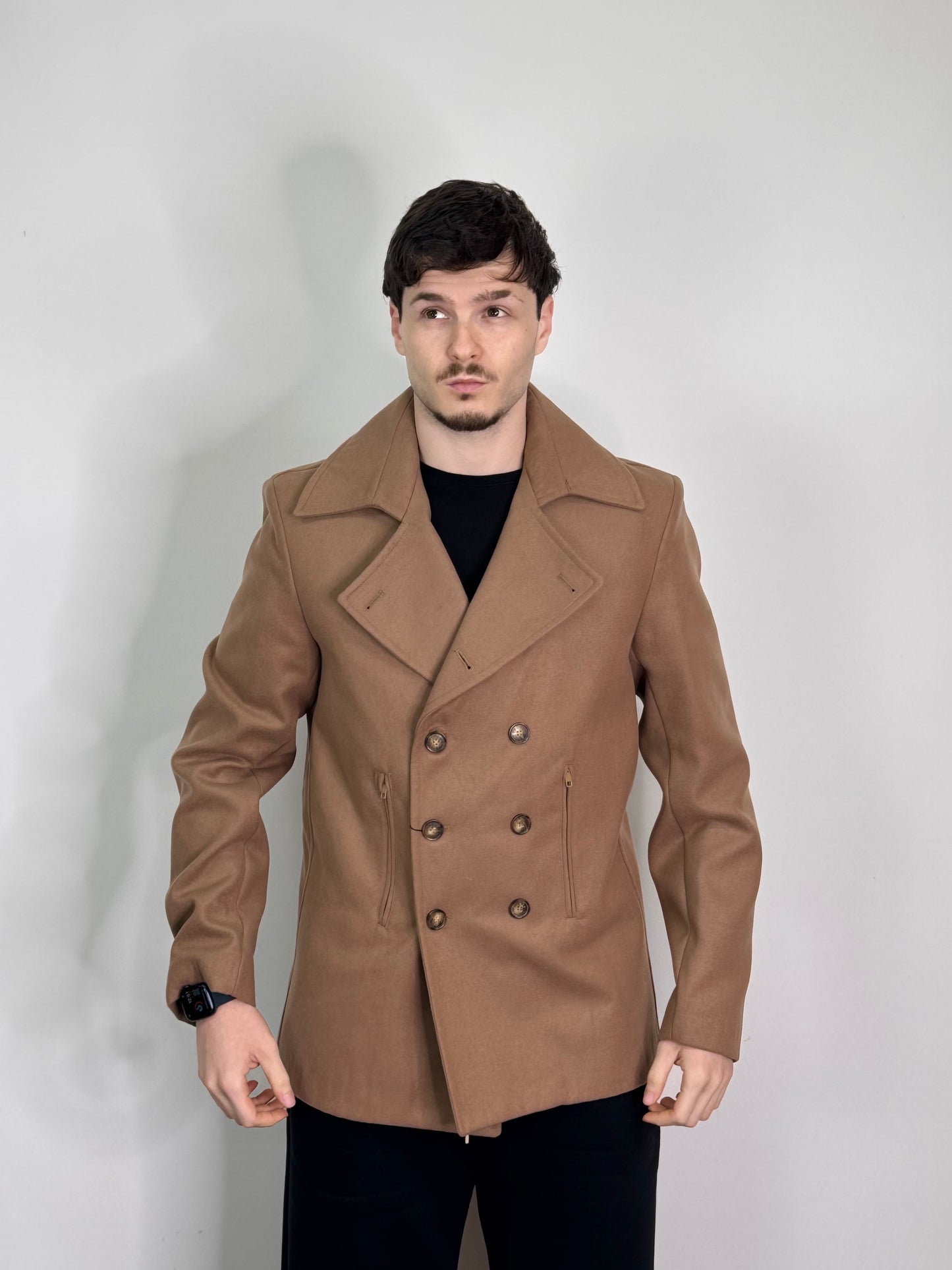 Cappotto cotone caldo italiano doppiopetto cammello