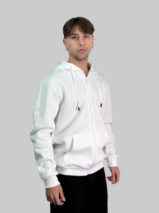 Felpa cotone felpata con zip e cappuccio oversize