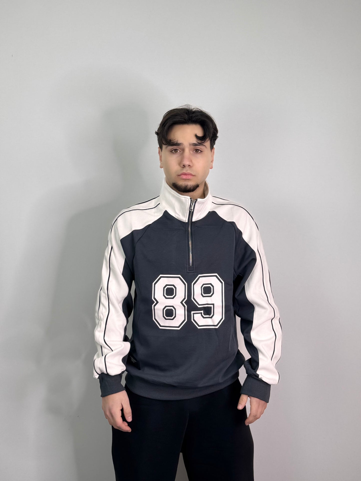 Felpa mezza zip sportiva garzata