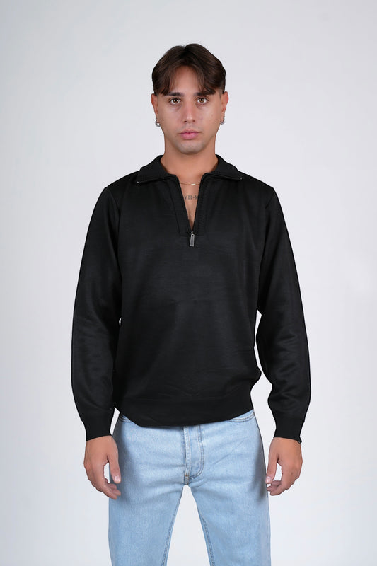 Polo mezza zip nera GILMOUR