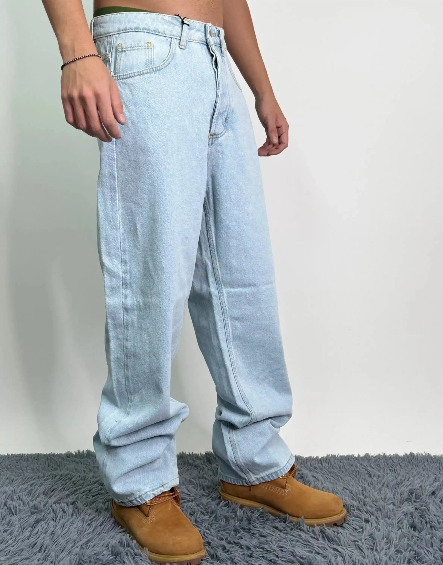 Jeans italiano basic cotone baggy oversize azzurro