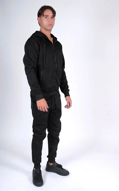 Tuta cotone felpata basic con zip e cappuccio