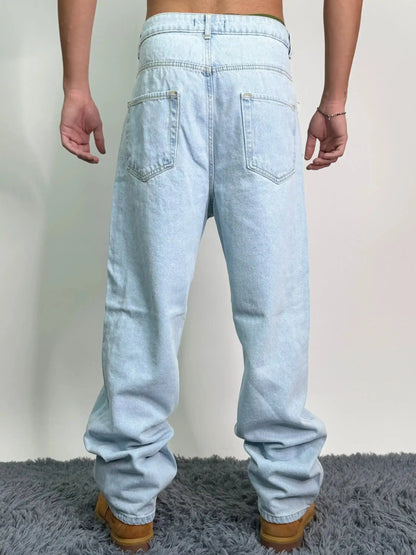 Jeans italiano basic cotone baggy oversize azzurro