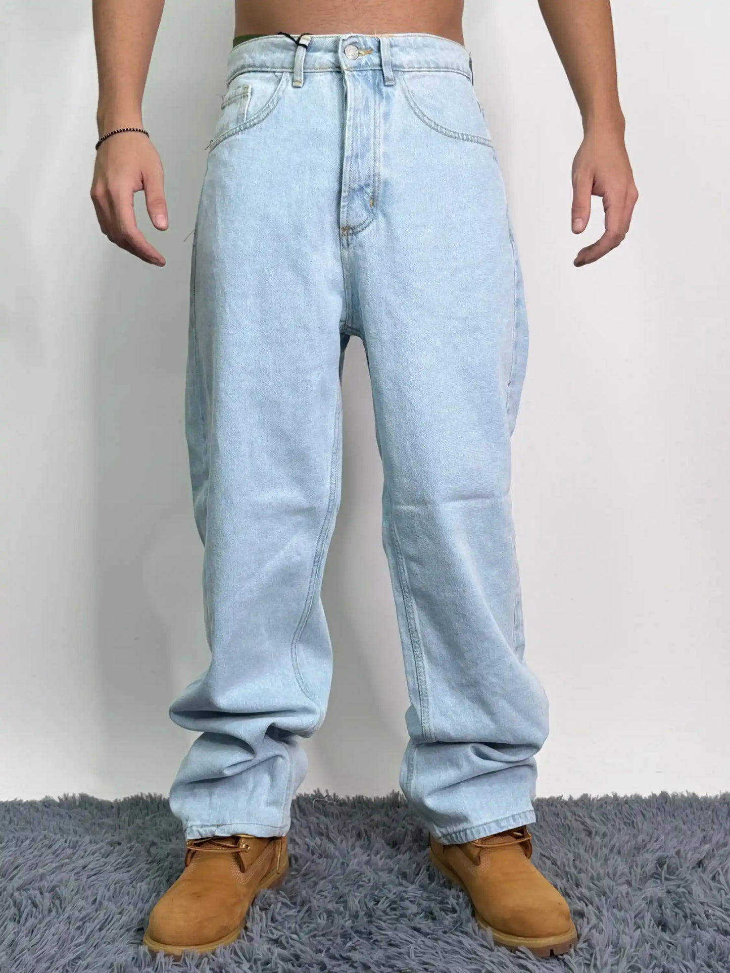 Jeans italiano basic cotone baggy oversize azzurro