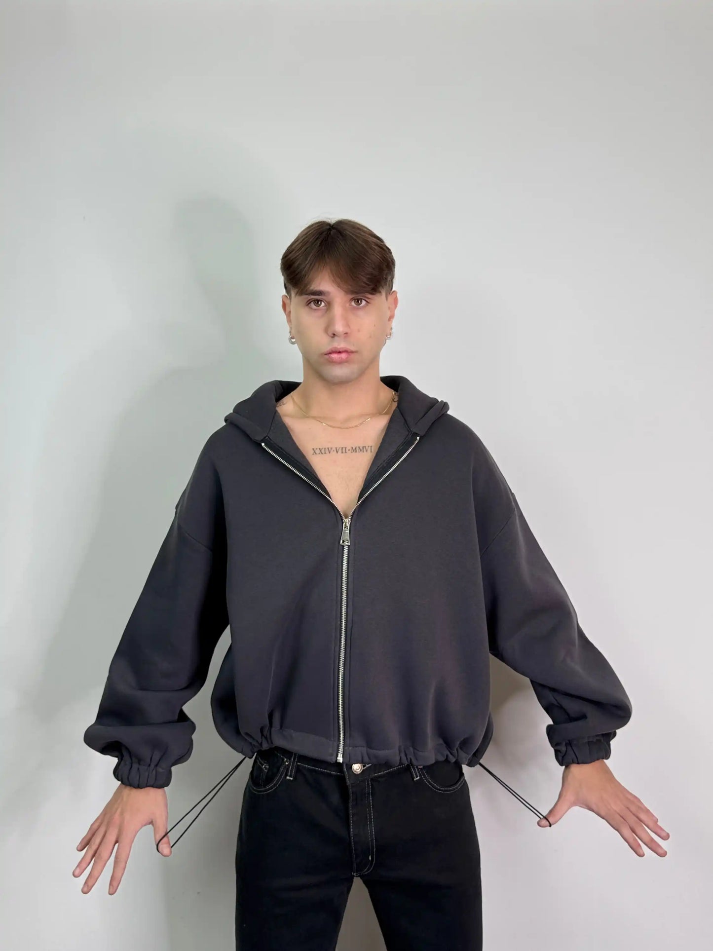 Felpa italiana calda zip boxy fit oversize