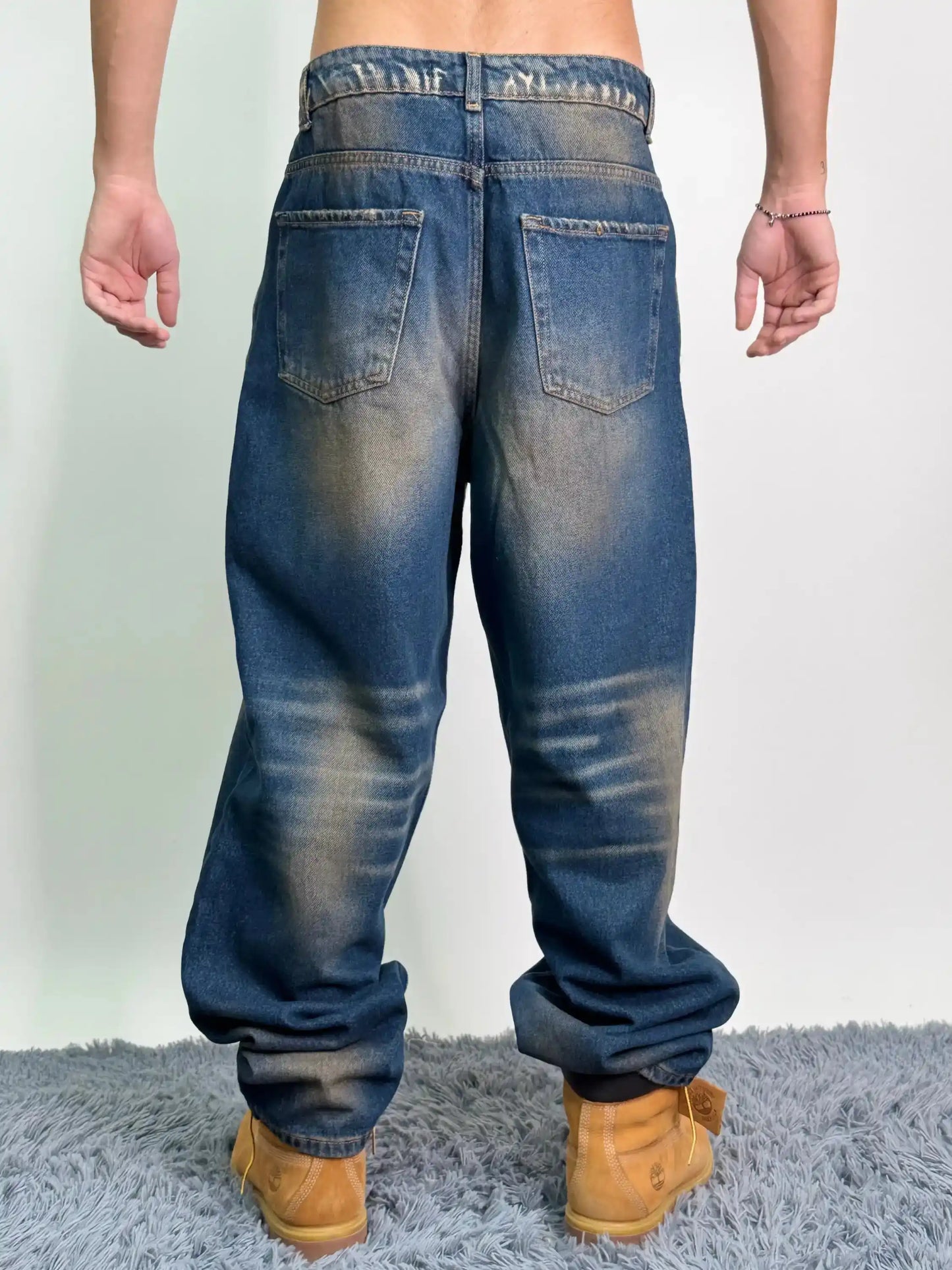 Jeans italiano old cotone baggy oversize blu